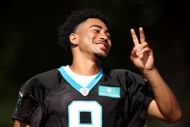 Bryce Young, #9 of the Carolina Panthers, attends Carolina Panthers Training Camp at Wofford College on July 27, 2023, in Spartanburg, South Carolina.